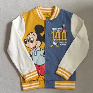 Disney Colorful Mickey Mouse "100 Years  of Wonder"Varsity Jacket Size 7/8